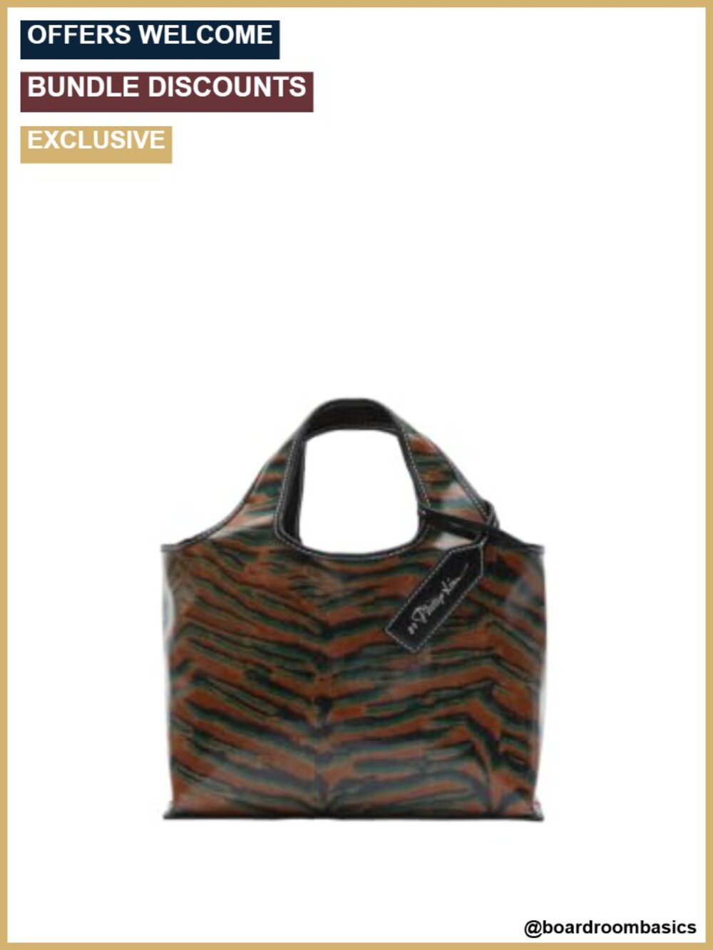 Canvas Mini Market Tote with Tiger Print and Snap Closure